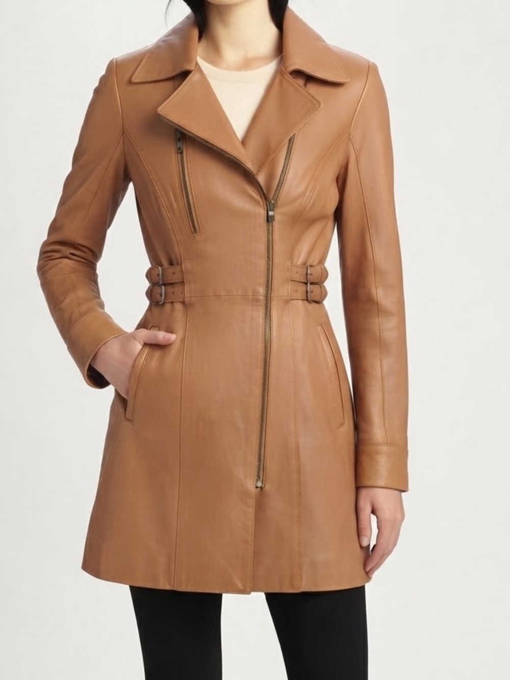 Vintage DKS by Simon French Leather Moto Jacket Tan Size 1